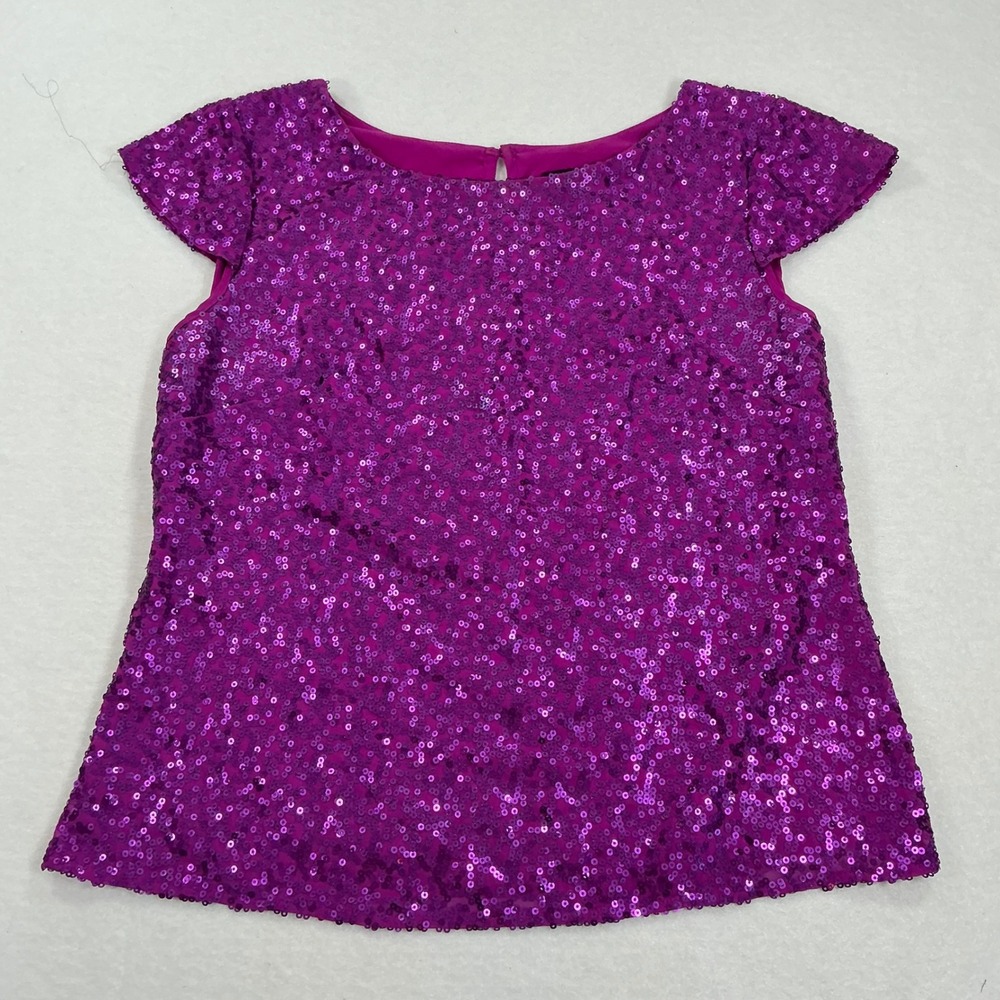 Mossimo Purple Sequin Short Sleeve Top Magenta Party Blouse Small 1647